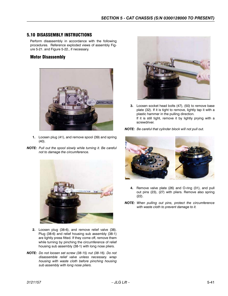 10 disassembly instructions, Motor disassembly, Disassembly instructions -41 | Motor disassembly -41 | JLG 600SC_660SJC Service Manual User Manual | Page 133 / 406