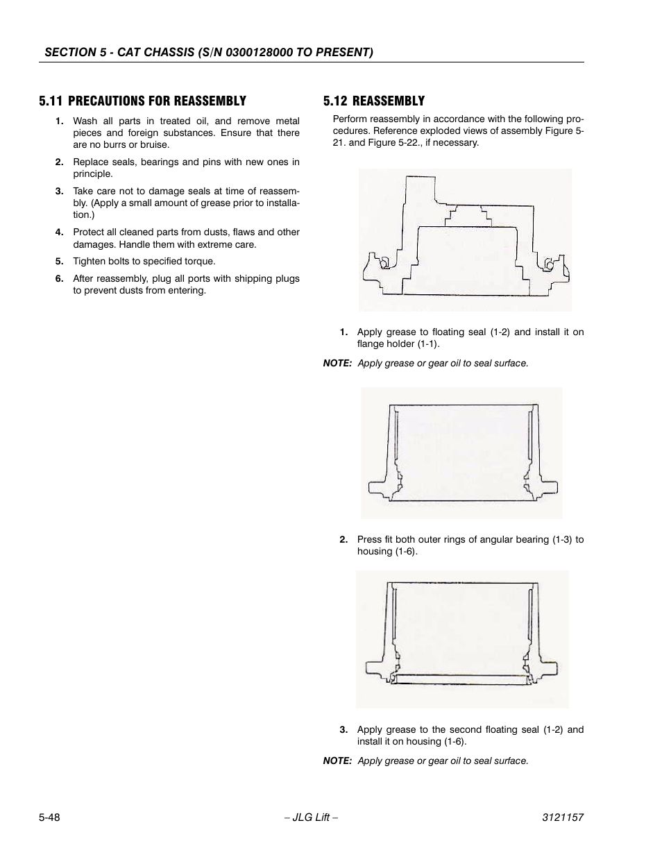 11 precautions for reassembly, 12 reassembly, Precautions for reassembly -48 | Reassembly -48 | JLG 600SC_660SJC Service Manual User Manual | Page 140 / 406