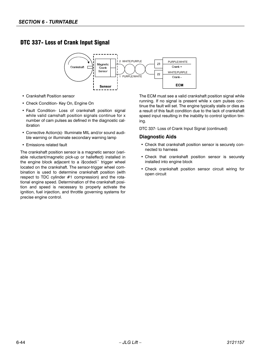 Dtc 337- loss of crank input signal, Dtc 337- loss of crank input signal -44 | JLG 600SC_660SJC Service Manual User Manual | Page 190 / 406