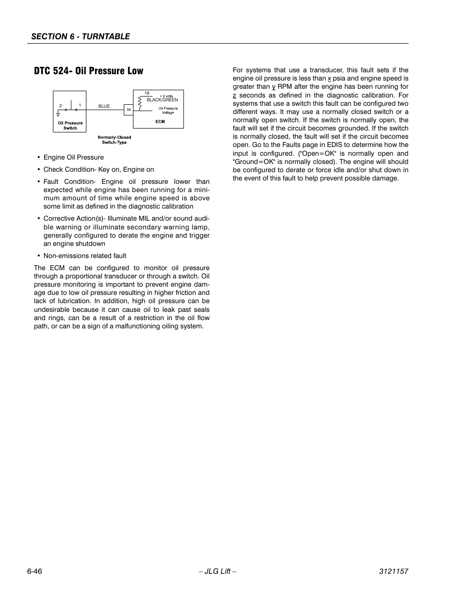 Dtc 524- oil pressure low, Dtc 524- oil pressure low -46 | JLG 600SC_660SJC Service Manual User Manual | Page 192 / 406