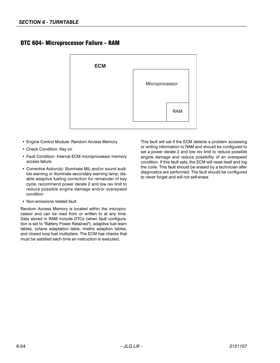 Dtc 604- microprocessor failure - ram, Dtc 604- microprocessor failure - ram -54 | JLG 600SC_660SJC Service Manual User Manual | Page 200 / 406