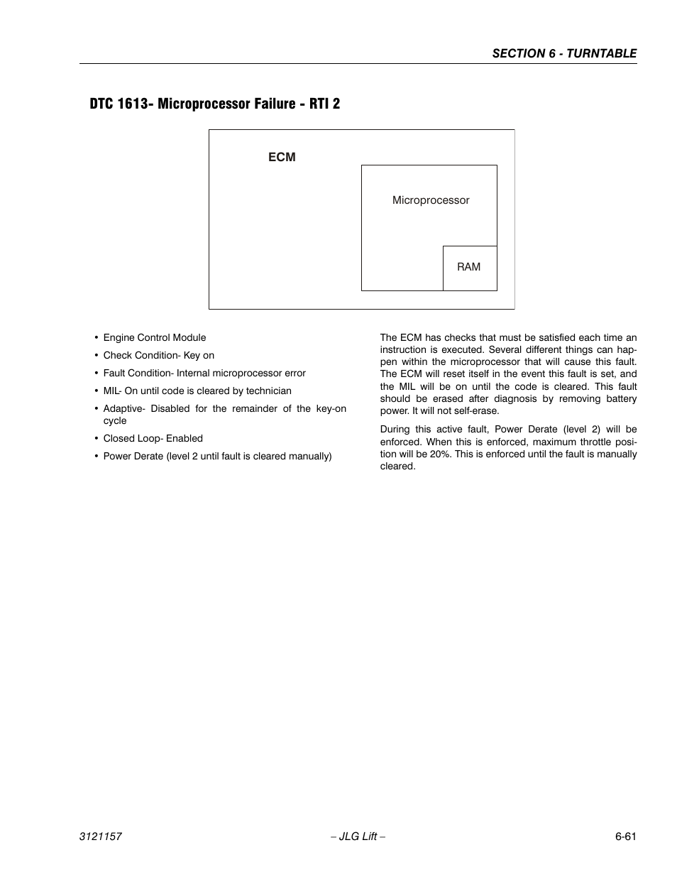 Dtc 1613- microprocessor failure - rti 2, Dtc 1613- microprocessor failure - rti 2 -61 | JLG 600SC_660SJC Service Manual User Manual | Page 207 / 406