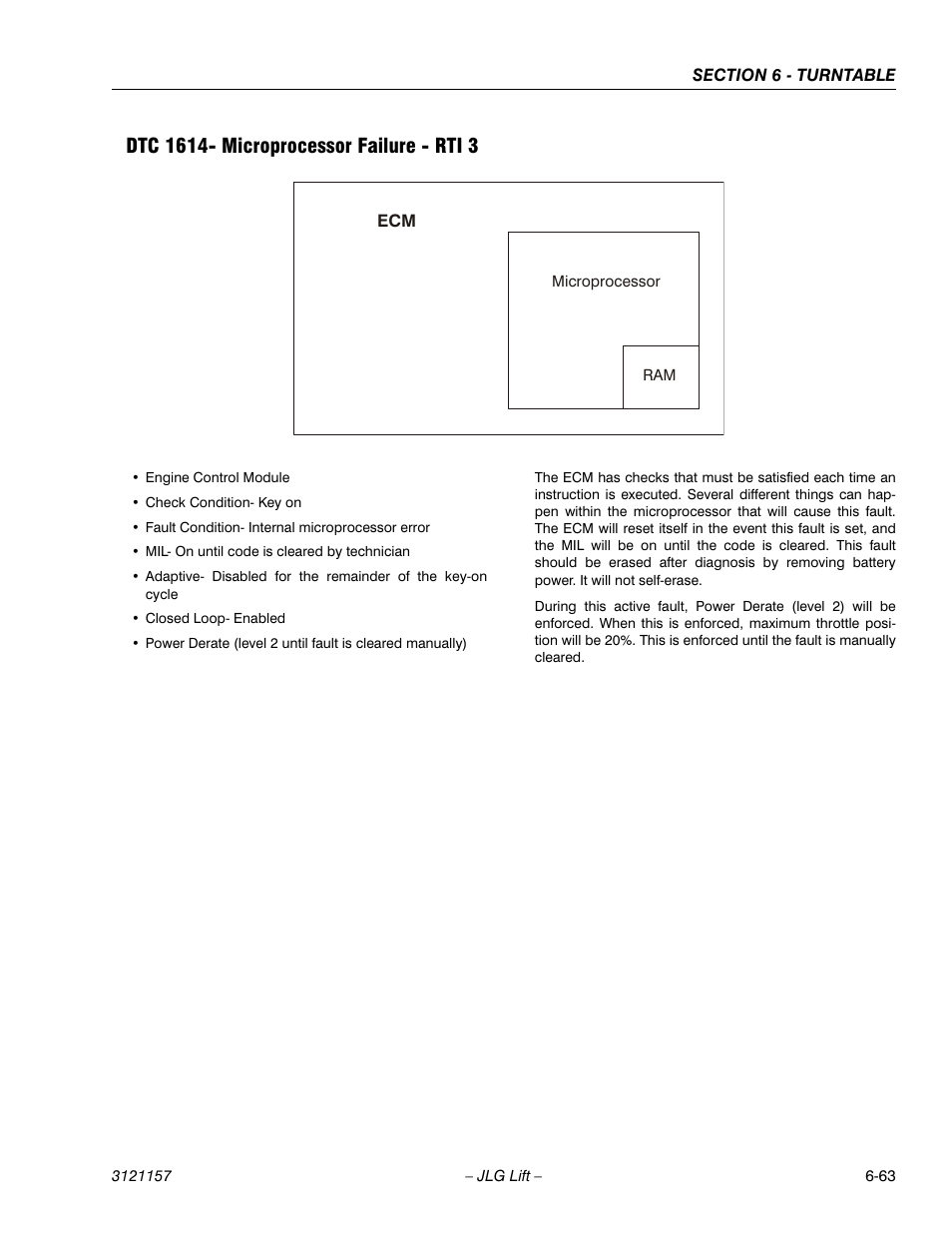 Dtc 1614- microprocessor failure - rti 3, Dtc 1614- microprocessor failure - rti 3 -63 | JLG 600SC_660SJC Service Manual User Manual | Page 209 / 406