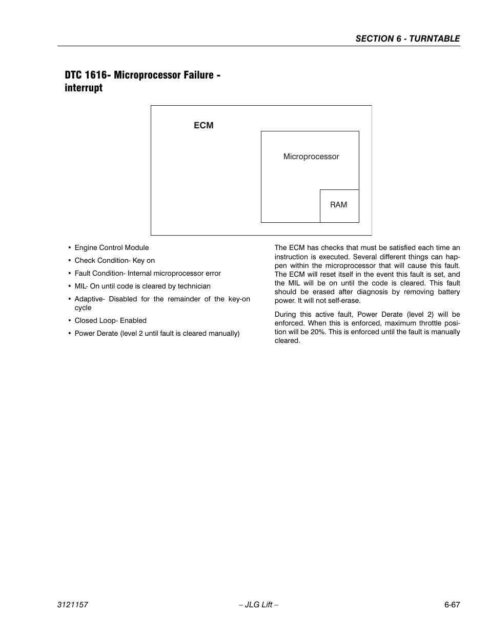 Dtc 1616- microprocessor failure - interrupt, Dtc 1616- microprocessor failure - interrupt -67 | JLG 600SC_660SJC Service Manual User Manual | Page 213 / 406