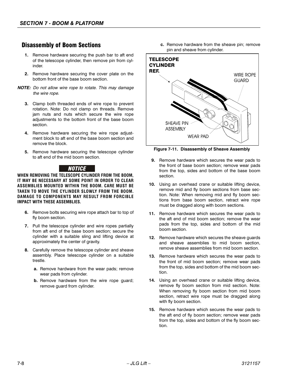 Disassembly of boom sections, Disassembly of boom sections -8, Disassembly of sheave assembly -8 | JLG 600SC_660SJC Service Manual User Manual | Page 234 / 406