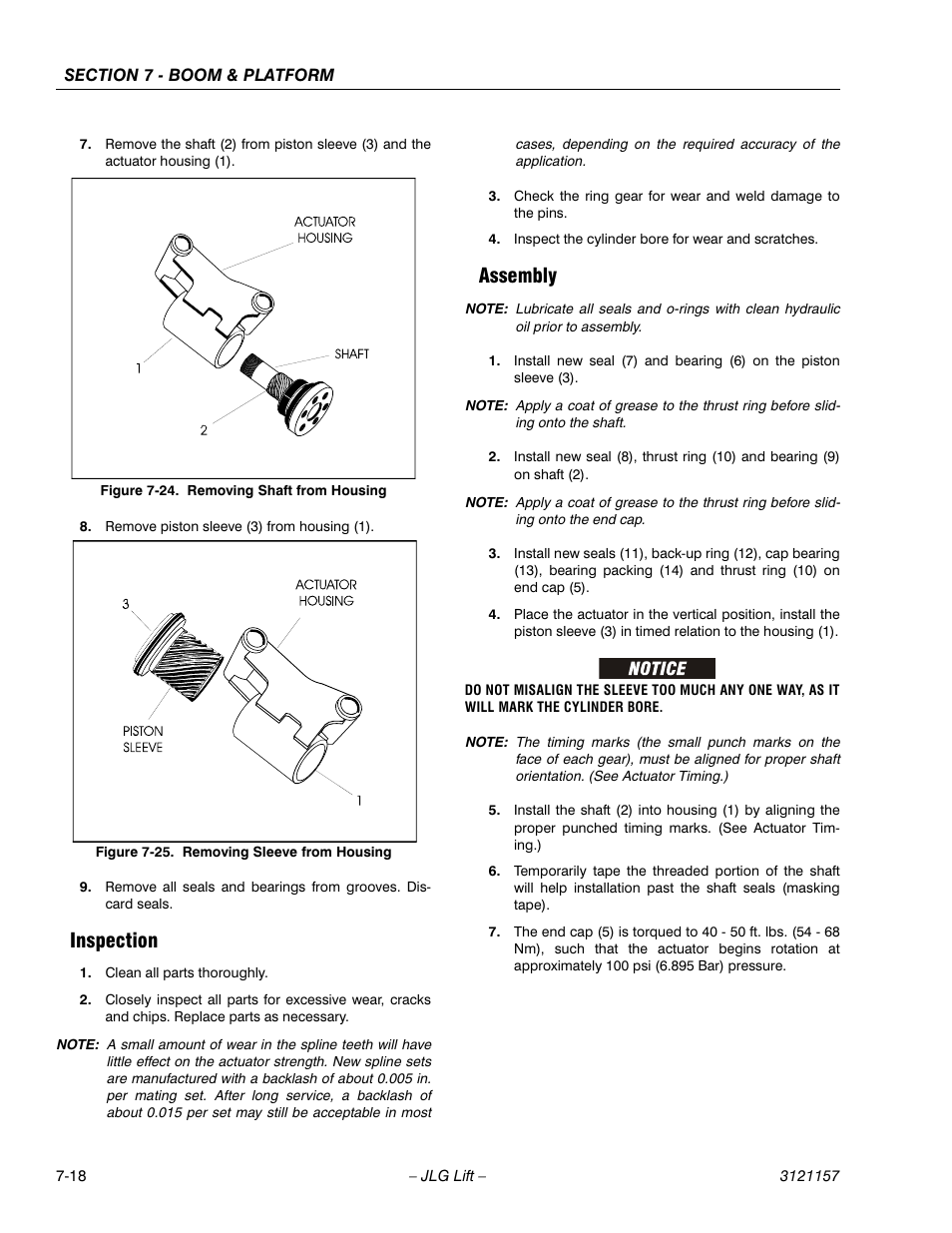 Inspection, Assembly, Inspection -18 assembly -18 | Removing shaft from housing -18, Removing sleeve from housing -18 | JLG 600SC_660SJC Service Manual User Manual | Page 244 / 406