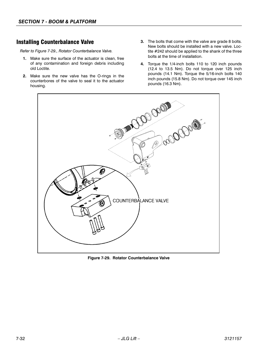 Installing counterbalance valve, Installing counterbalance valve -32, Rotator counterbalance valve -32 | JLG 600SC_660SJC Service Manual User Manual | Page 258 / 406