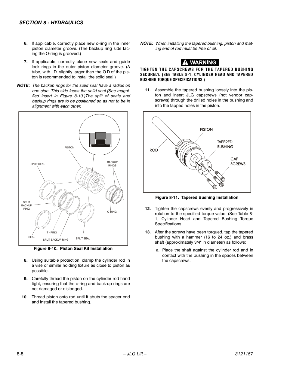 Piston seal kit installation -8, Tapered bushing installation -8 | JLG 600SC_660SJC Service Manual User Manual | Page 268 / 406