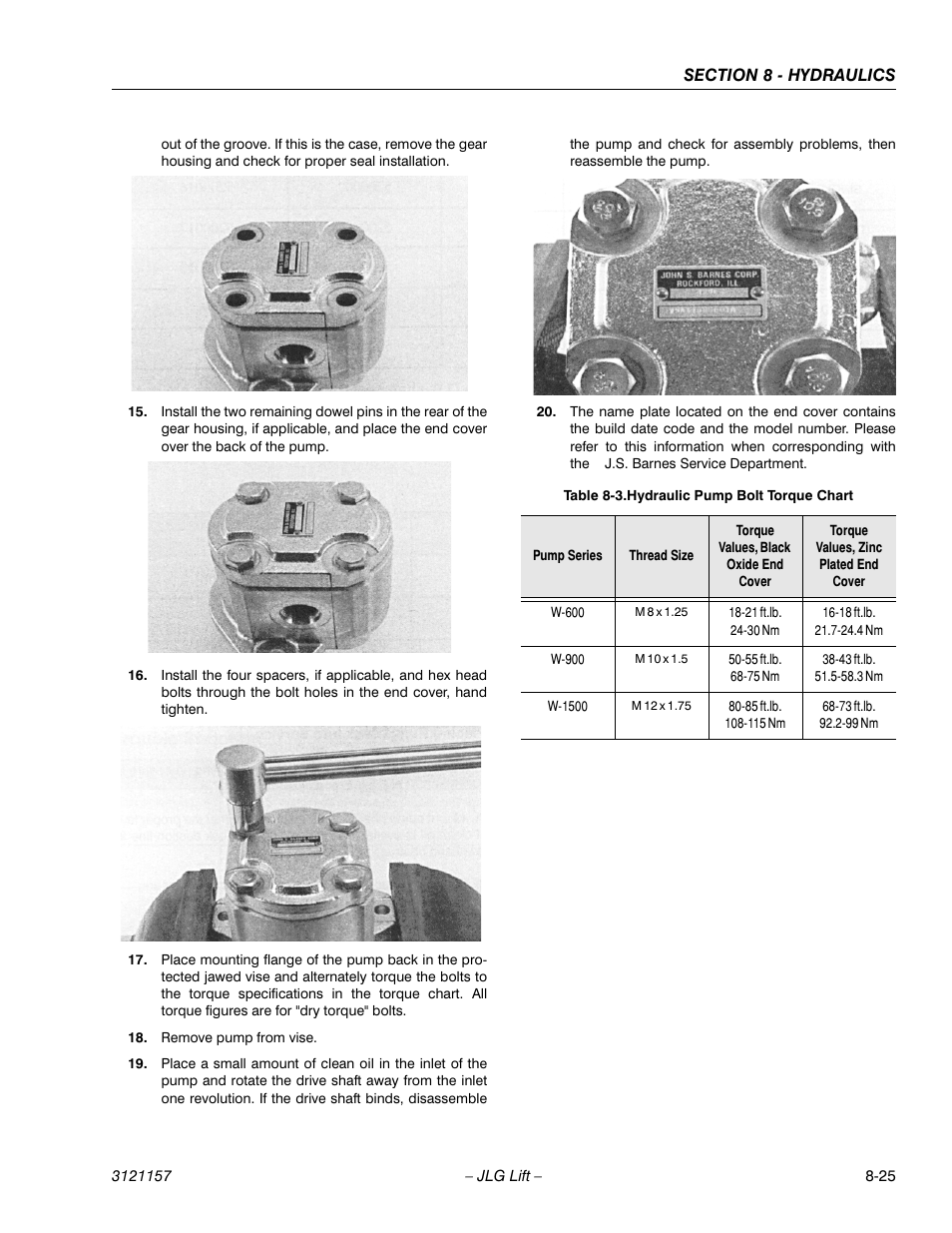 Hydraulic pump bolt torque chart -25 | JLG 600SC_660SJC Service Manual User Manual | Page 285 / 406