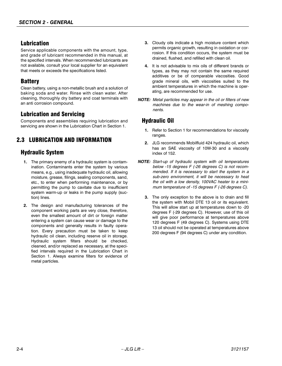 Lubrication, Battery, Lubrication and servicing | 3 lubrication and information, Hydraulic system, Hydraulic oil, Lubrication and information -4, Hydraulic system -4 hydraulic oil -4, 3 lubrication and information hydraulic system | JLG 600SC_660SJC Service Manual User Manual | Page 36 / 406