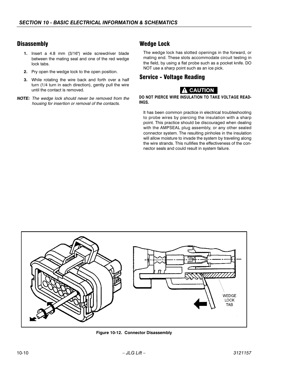 Disassembly, Wedge lock, Service - voltage reading | Connector disassembly -10 | JLG 600SC_660SJC Service Manual User Manual | Page 374 / 406