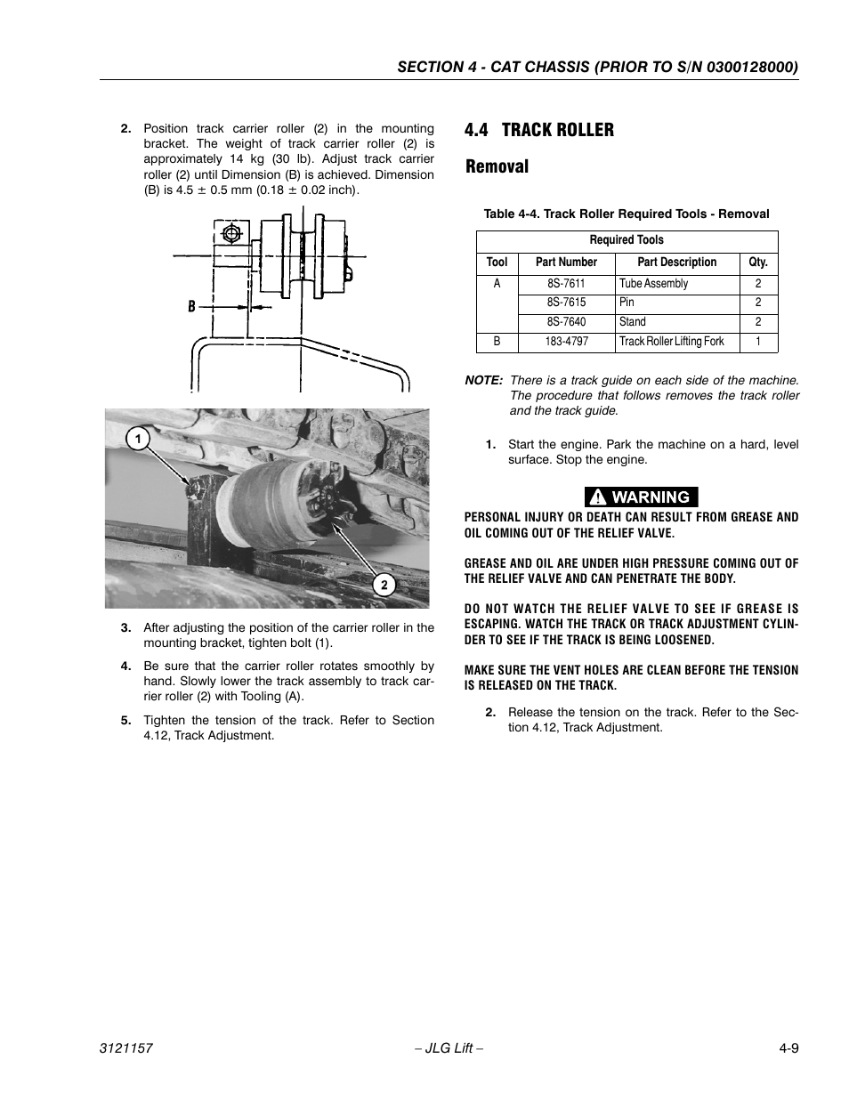 4 track roller, Removal, Track roller -9 | Removal -9, Track roller required tools - removal -9, 4 track roller removal | JLG 600SC_660SJC Service Manual User Manual | Page 71 / 406