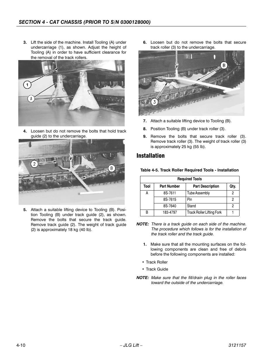 Installation, Installation -10, Track roller required tools - installation -10 | JLG 600SC_660SJC Service Manual User Manual | Page 72 / 406