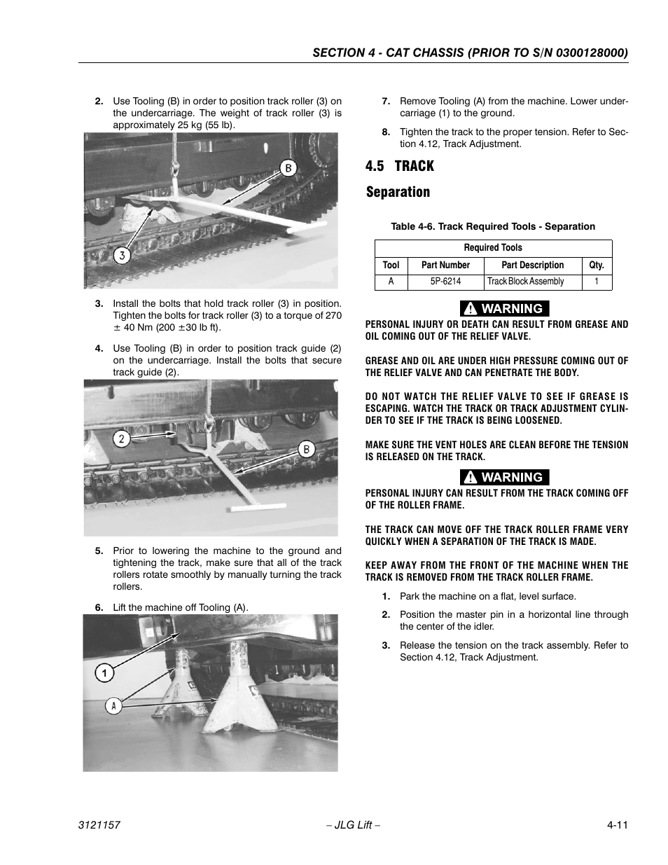 5 track, Separation, Track -11 | Separation -11, Track required tools - separation -11, 5 track separation | JLG 600SC_660SJC Service Manual User Manual | Page 73 / 406