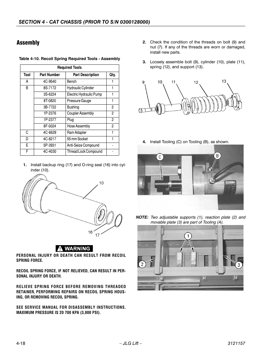 Assembly, Assembly -18, Recoil spring required tools - assembly -18 | JLG 600SC_660SJC Service Manual User Manual | Page 80 / 406