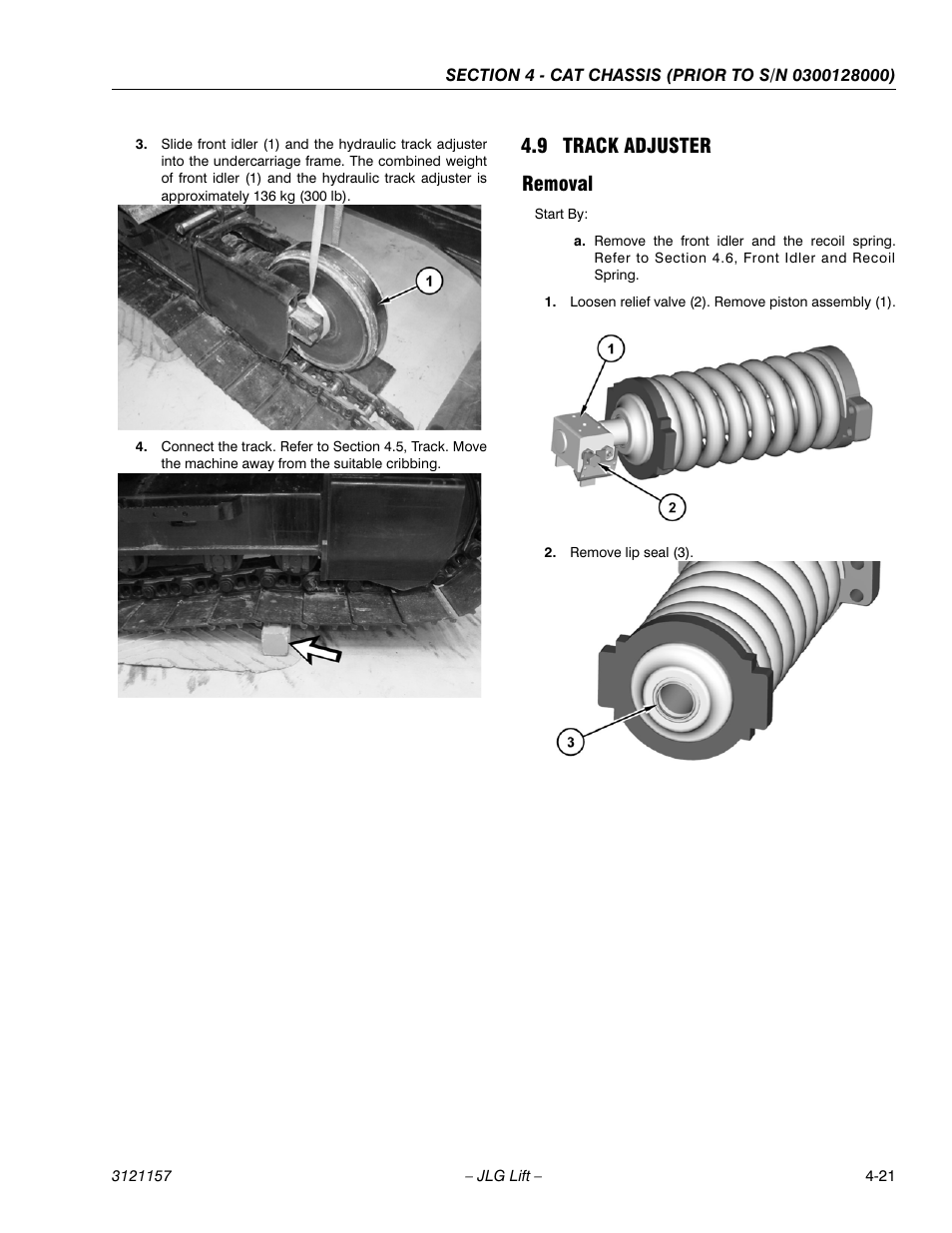 9 track adjuster, Removal, Track adjuster -21 | Removal -21, 9 track adjuster removal | JLG 600SC_660SJC Service Manual User Manual | Page 83 / 406