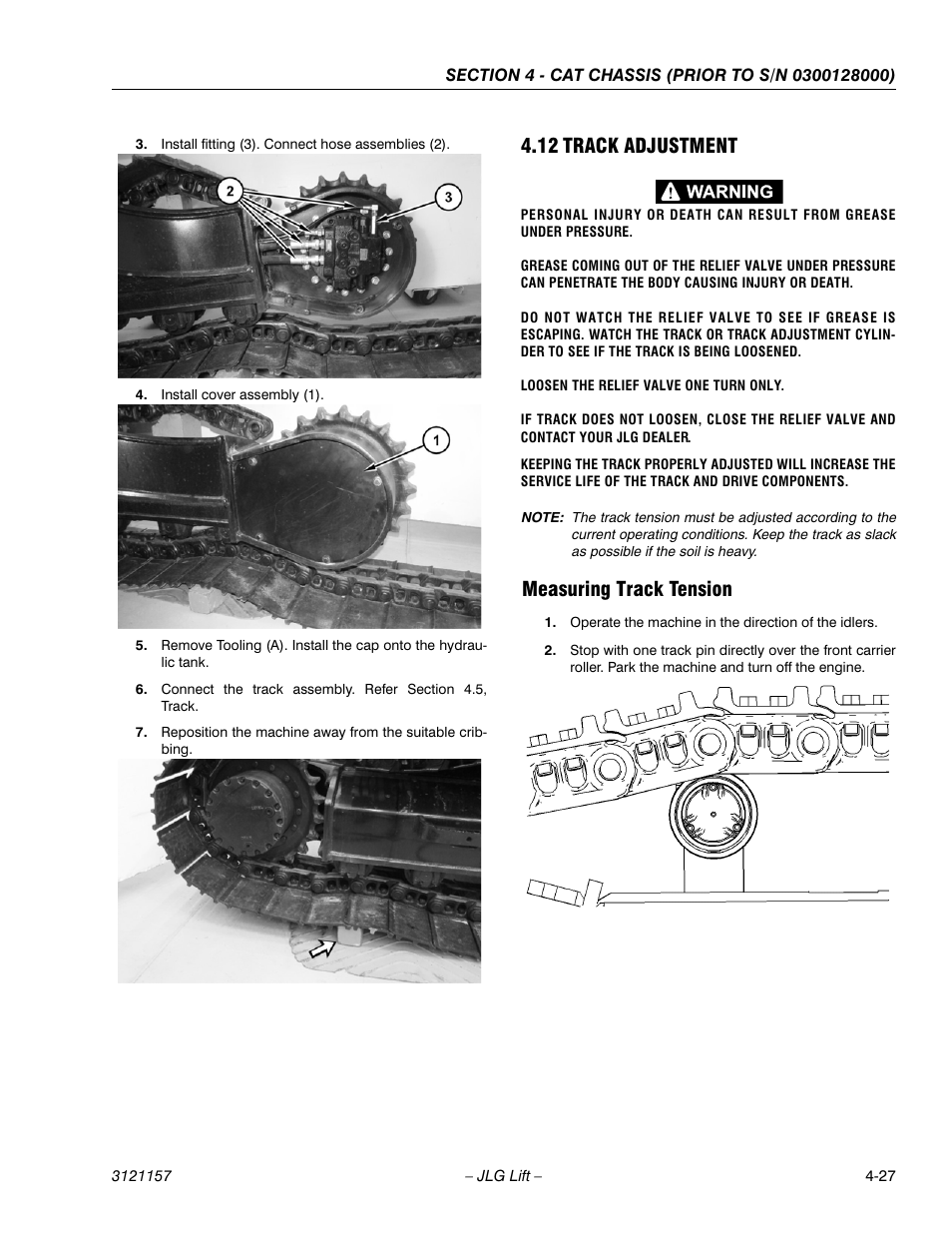 12 track adjustment, Measuring track tension, Track adjustment -27 | Measuring track tension -27 | JLG 600SC_660SJC Service Manual User Manual | Page 89 / 406