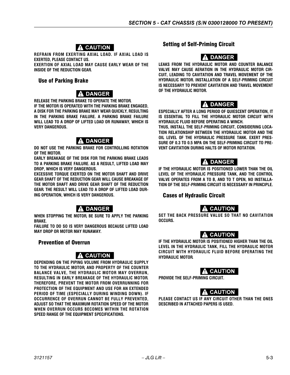 Use of parking brake, Prevention of overrun, Setting of self-priming circuit | Cases of hydraulic circuit | JLG 600SC_660SJC Service Manual User Manual | Page 95 / 406