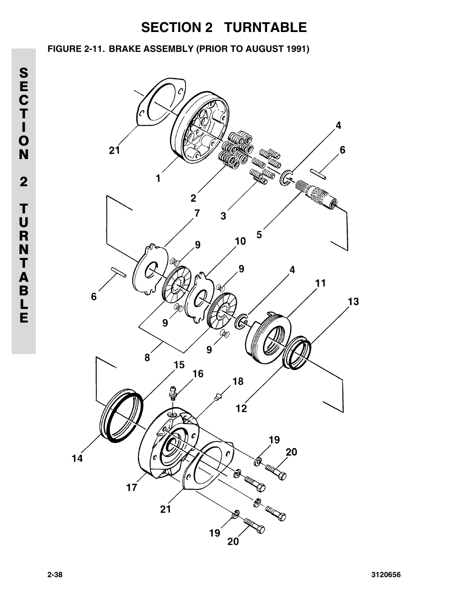 Figure 2-11. brake assembly (prior to august 1991) | JLG 60HA ANSI Parts Manual User Manual | Page 110 / 352