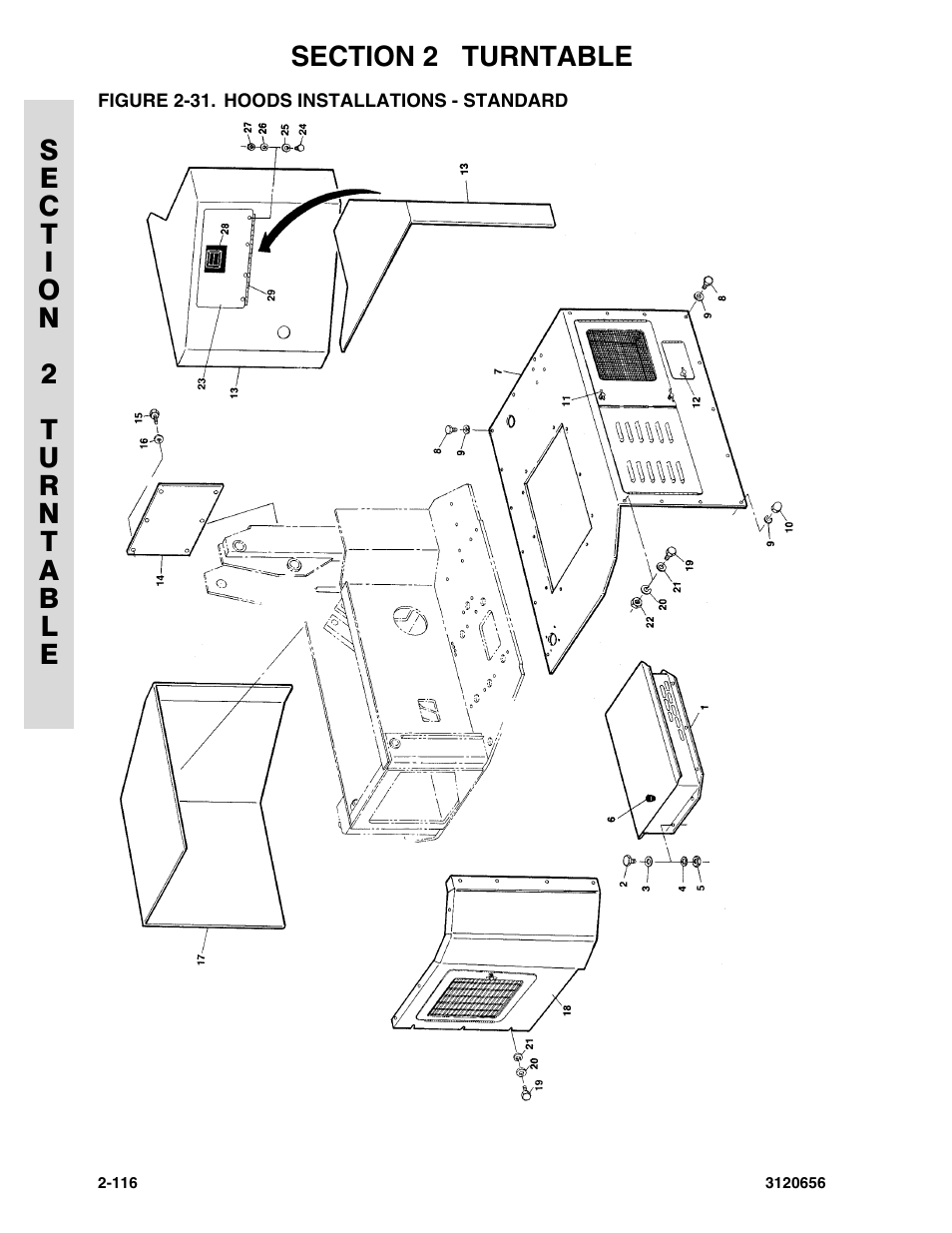 Figure 2-31. hoods installations - standard, Hoods installations - standard -116 | JLG 60HA ANSI Parts Manual User Manual | Page 188 / 352