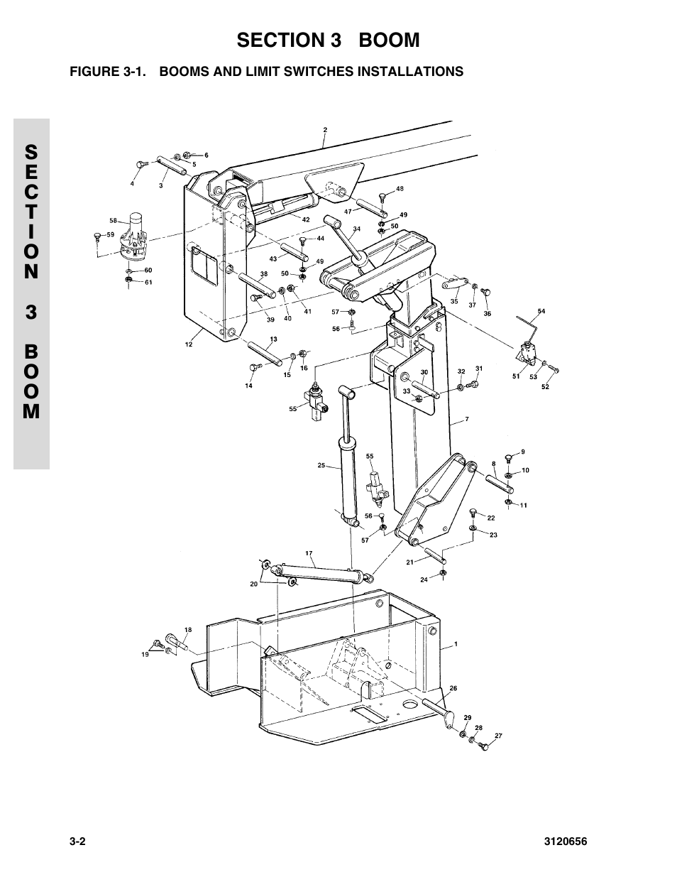 Figure 3-1. booms and limit switches installations, Booms and limit switches installations -2 | JLG 60HA ANSI Parts Manual User Manual | Page 196 / 352