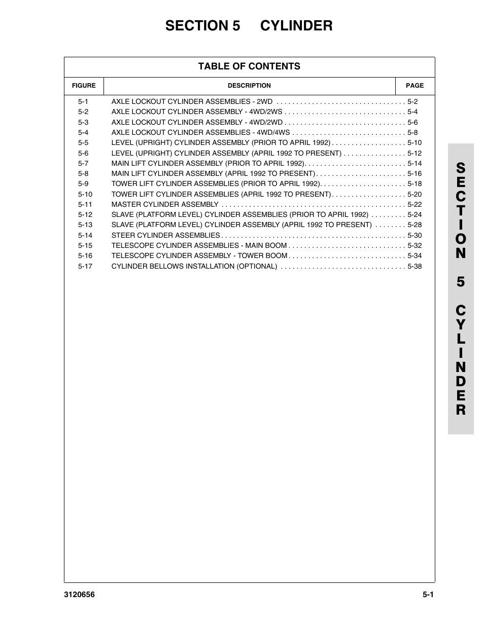 Section 5 cylinder, Section 5 - cylinder -1 | JLG 60HA ANSI Parts Manual User Manual | Page 243 / 352
