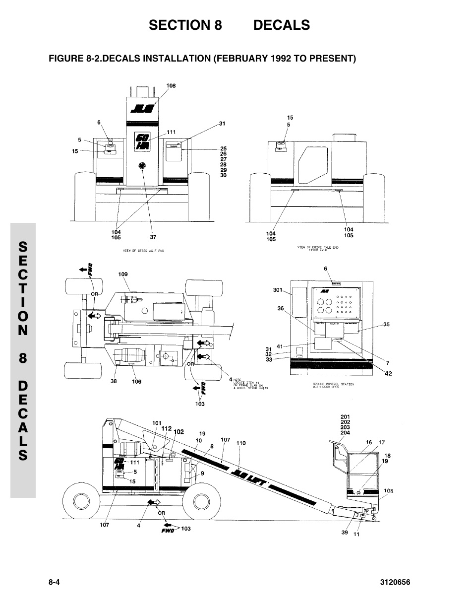 Decals installation (february 1992 to present) -4 | JLG 60HA ANSI Parts Manual User Manual | Page 340 / 352