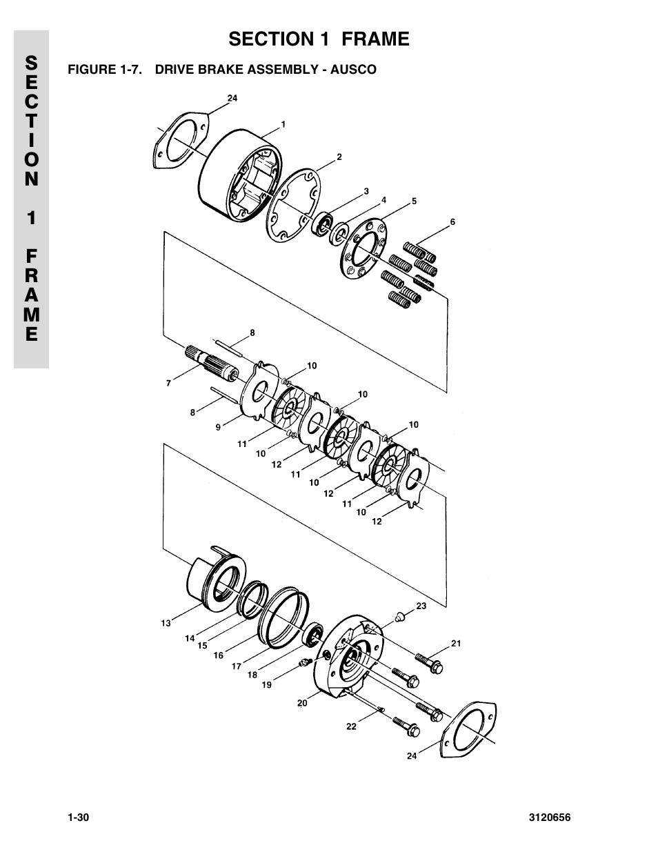 Figure 1-7. drive brake assembly - ausco, Drive brake assembly - ausco -30 | JLG 60HA ANSI Parts Manual User Manual | Page 38 / 352