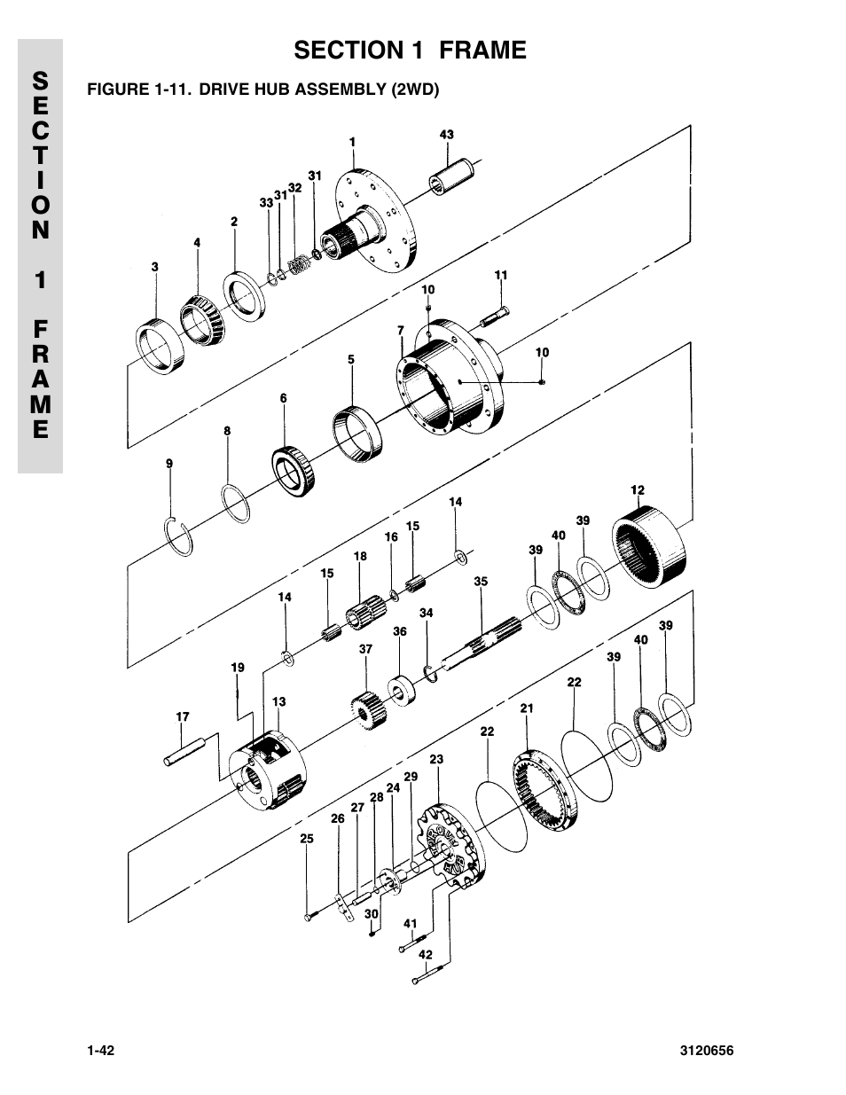 Figure 1-11. drive hub assembly (2wd), Drive hub assembly (2wd) -42 | JLG 60HA ANSI Parts Manual User Manual | Page 50 / 352