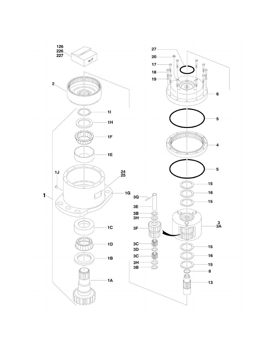 Figure 2-4. swing motor/hub assembly | JLG 1250AJP Parts Manual User Manual | Page 68 / 444