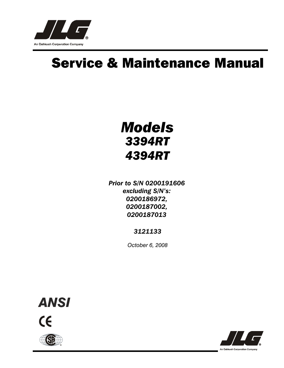 JLG 4394RT Service Manual User Manual | 228 pages
