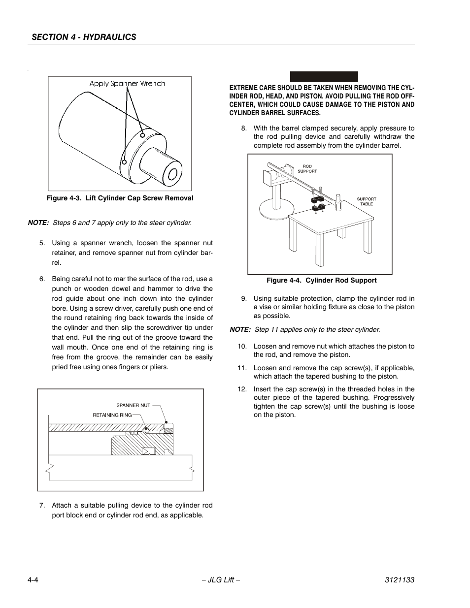 Lift cylinder cap screw removal -4, Cylinder rod support -4 | JLG 4394RT Service Manual User Manual | Page 128 / 228