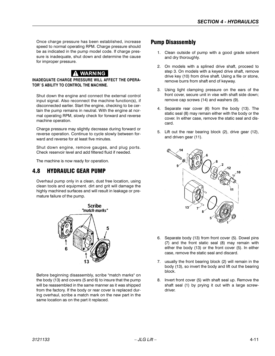 8 hydraulic gear pump, Pump disassembly, Hydraulic gear pump -11 | JLG 4394RT Service Manual User Manual | Page 135 / 228