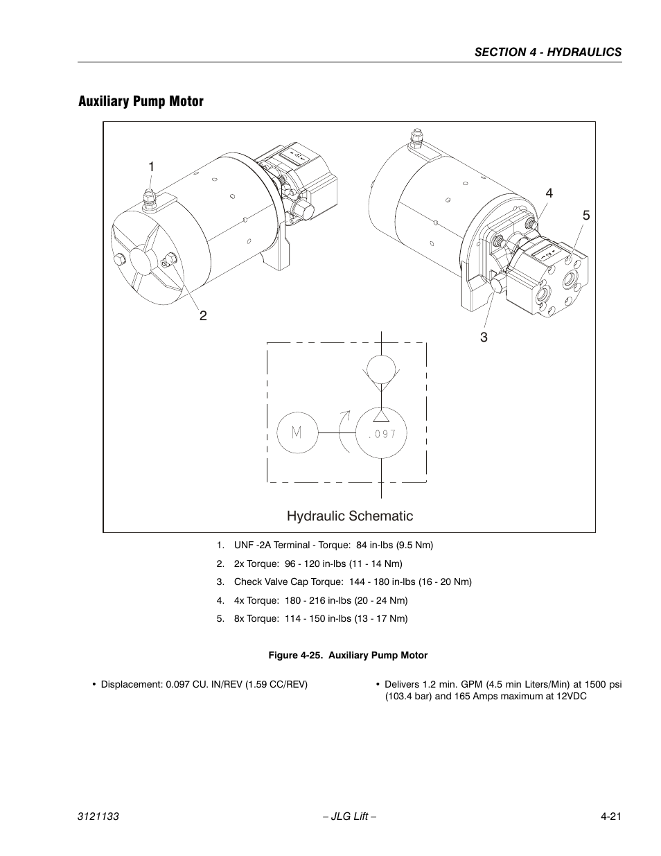 Auxiliary pump motor, Auxiliary pump motor -21 | JLG 4394RT Service Manual User Manual | Page 145 / 228