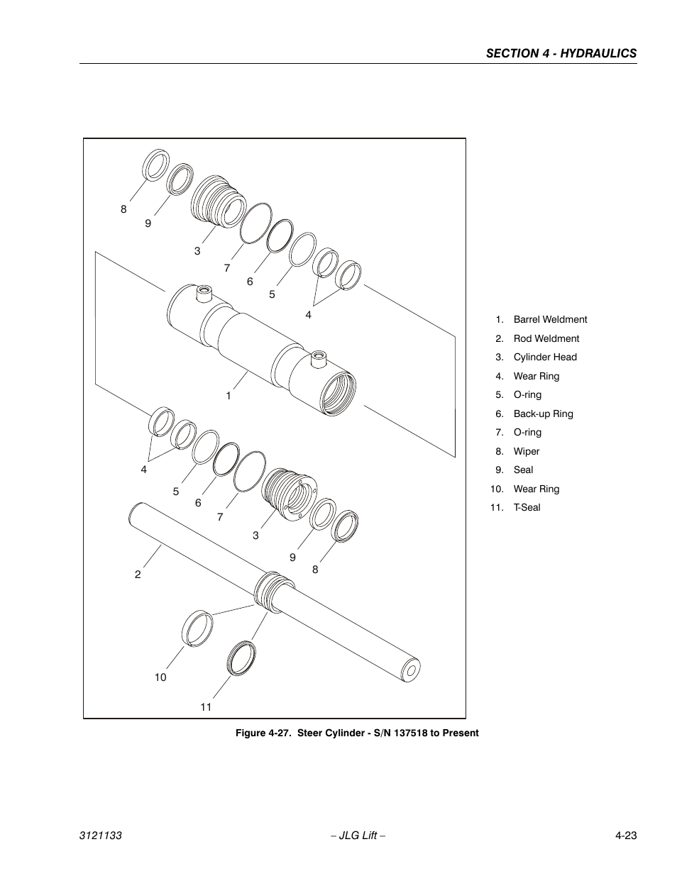 Steer cylinder - s/n 137518 to present -23 | JLG 4394RT Service Manual User Manual | Page 147 / 228