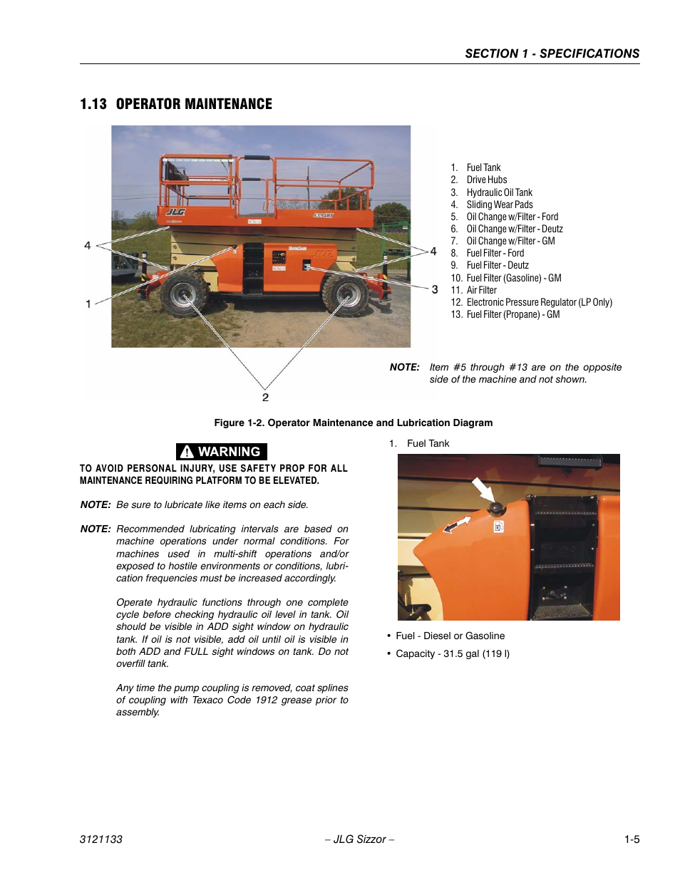 13 operator maintenance, Operator maintenance -5, Operator maintenance and lubrication diagram -5 | JLG 4394RT Service Manual User Manual | Page 15 / 228