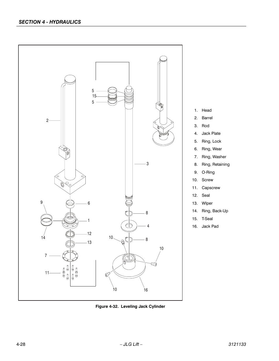 Leveling jack cylinder -28 | JLG 4394RT Service Manual User Manual | Page 152 / 228