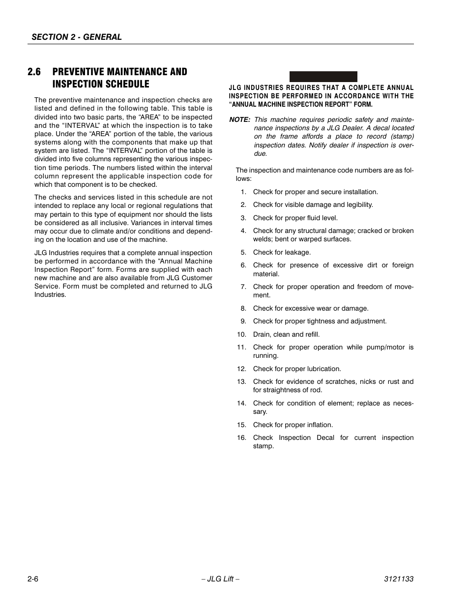 6 preventive maintenance and inspection schedule, Preventive maintenance and inspection schedule -6 | JLG 4394RT Service Manual User Manual | Page 32 / 228