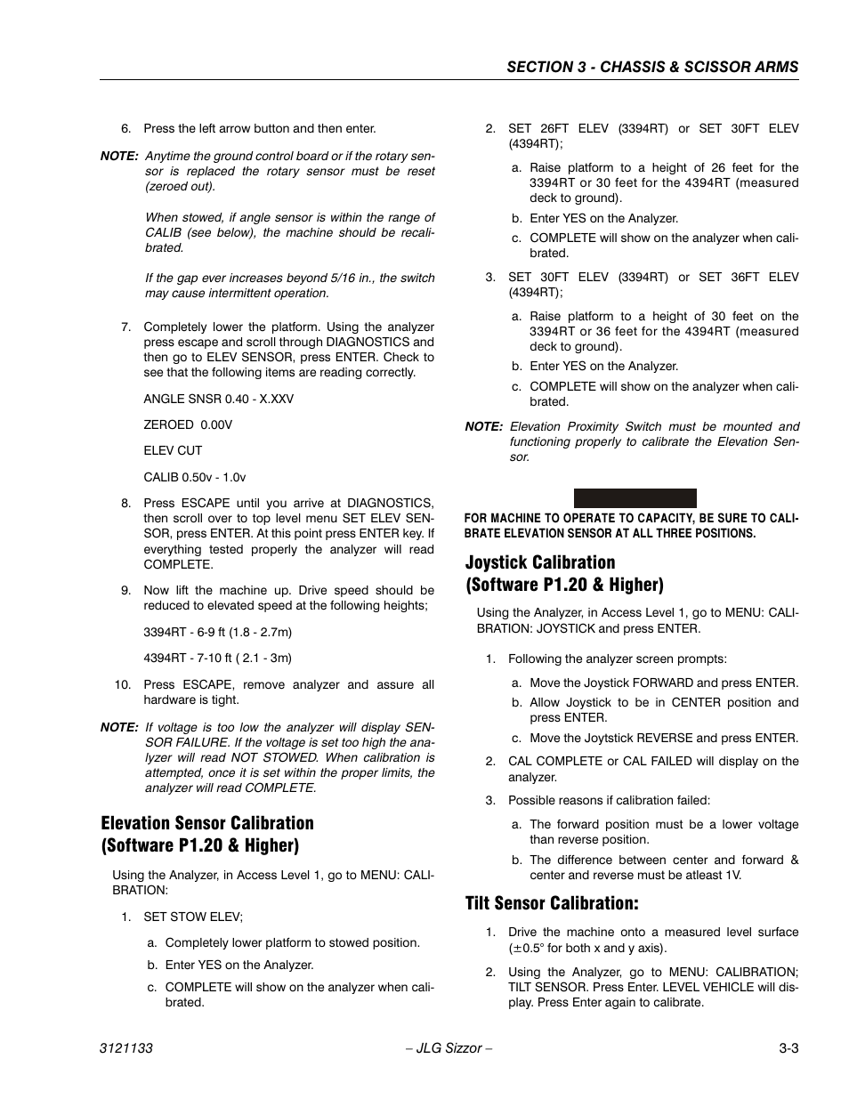 Joystick calibration (software p1.20 & higher), Tilt sensor calibration | JLG 4394RT Service Manual User Manual | Page 39 / 228
