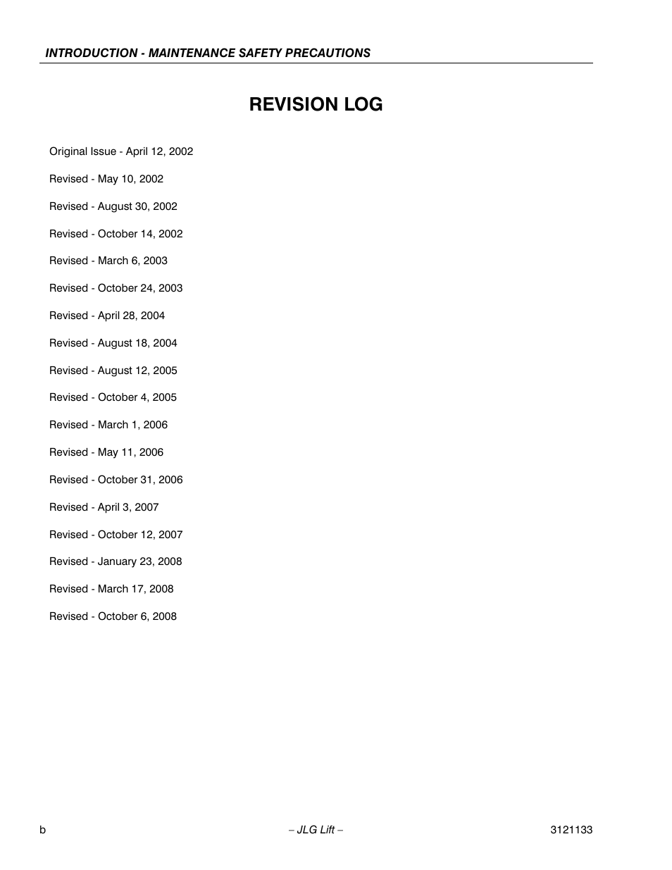 Revision log | JLG 4394RT Service Manual User Manual | Page 4 / 228