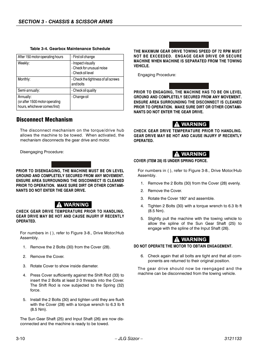 Disconnect mechanism, Gearbox maintenance schedule -10 | JLG 4394RT Service Manual User Manual | Page 46 / 228