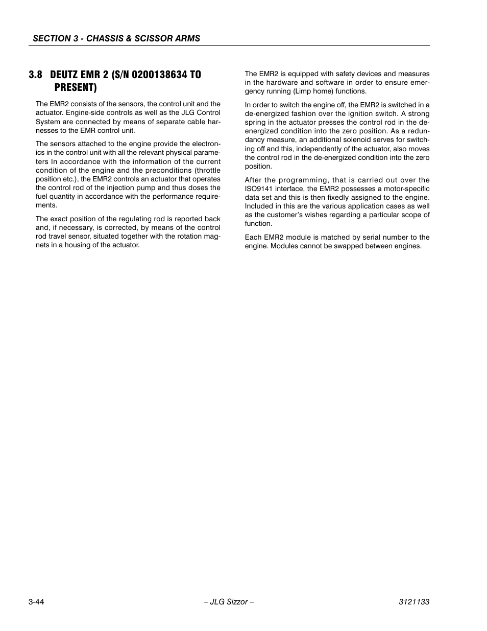 8 deutz emr 2 (s/n 0200138634 to present), Deutz emr 2 (s/n 0200138634 to present) -44 | JLG 4394RT Service Manual User Manual | Page 80 / 228