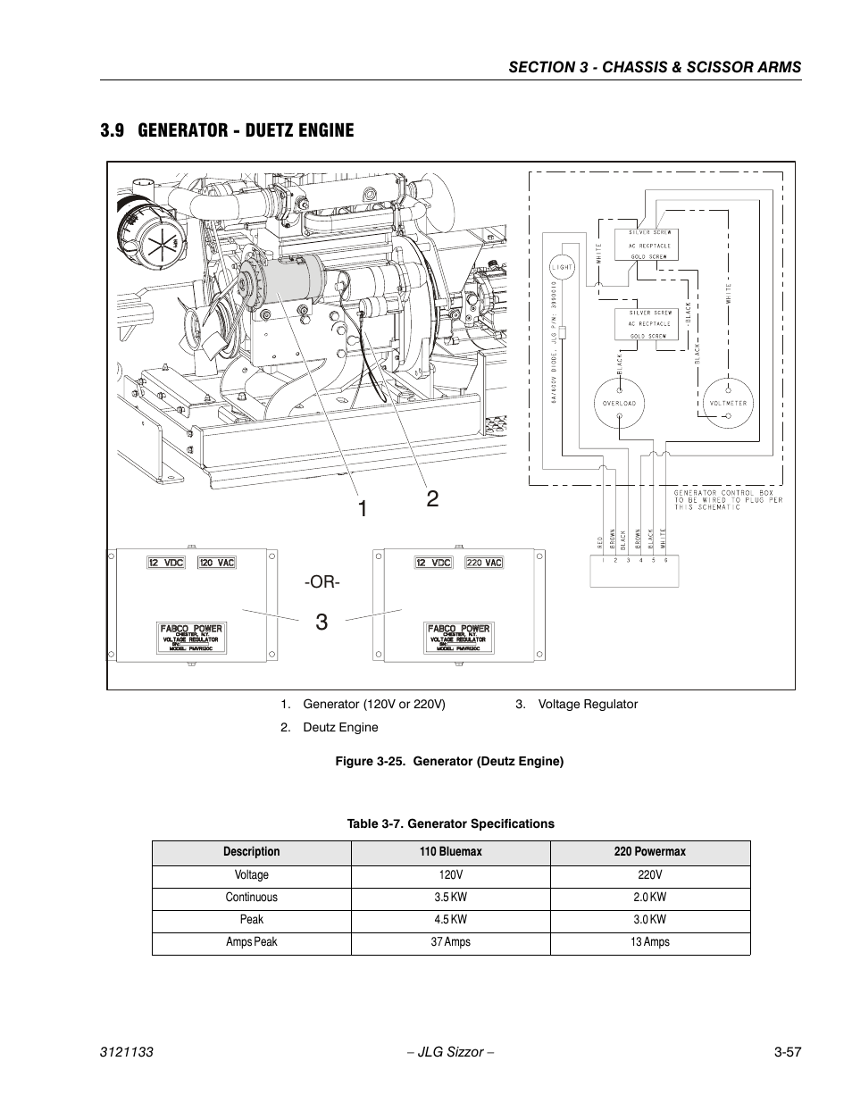 9 generator - duetz engine, Generator - duetz engine -57, Generator (deutz engine) -57 | Generator specifications -57 | JLG 4394RT Service Manual User Manual | Page 93 / 228