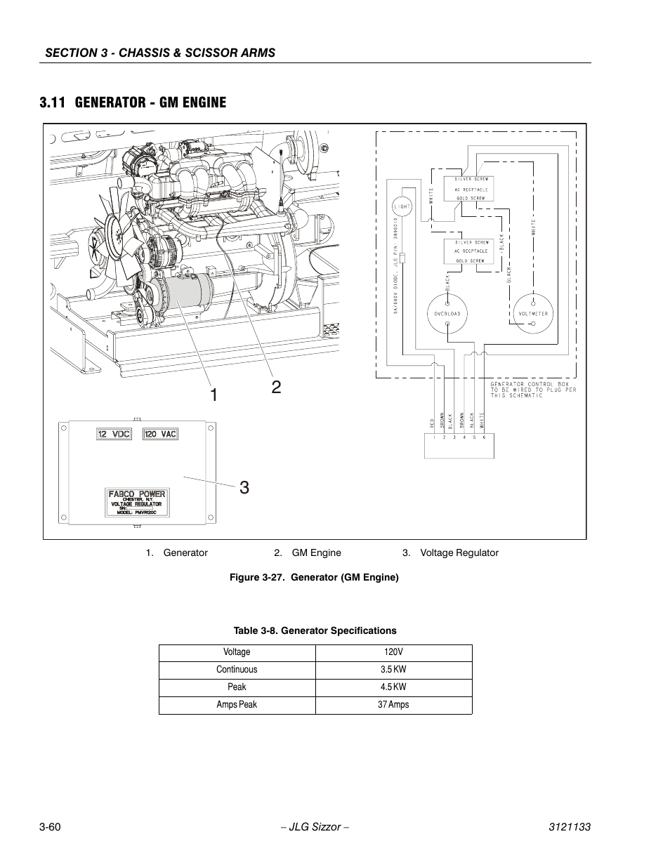 11 generator - gm engine, Generator - gm engine -60, Generator (gm engine) -60 | Generator specifications -60 | JLG 4394RT Service Manual User Manual | Page 96 / 228