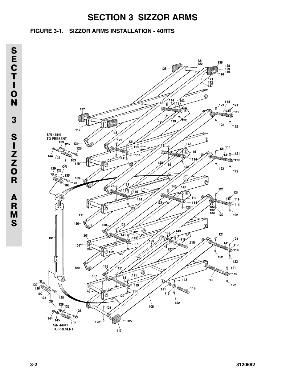 Figure 3-1. sizzor arms installation - 40rts | JLG 40RTS ANSI Parts Manual User Manual | Page 112 / 220