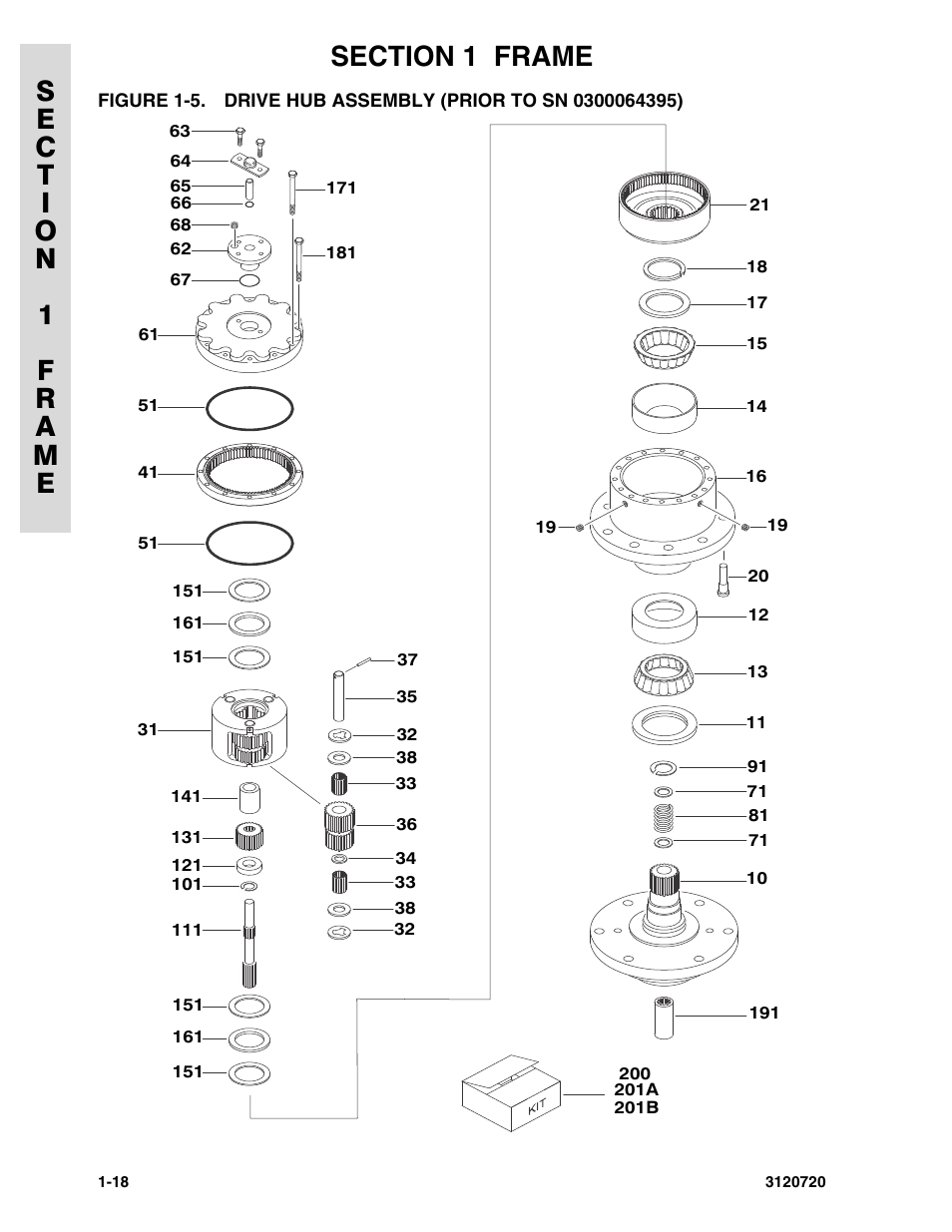 Drive hub assembly (prior to sn 0300064395) -18 | JLG 660SJ Parts Manual User Manual | Page 26 / 352