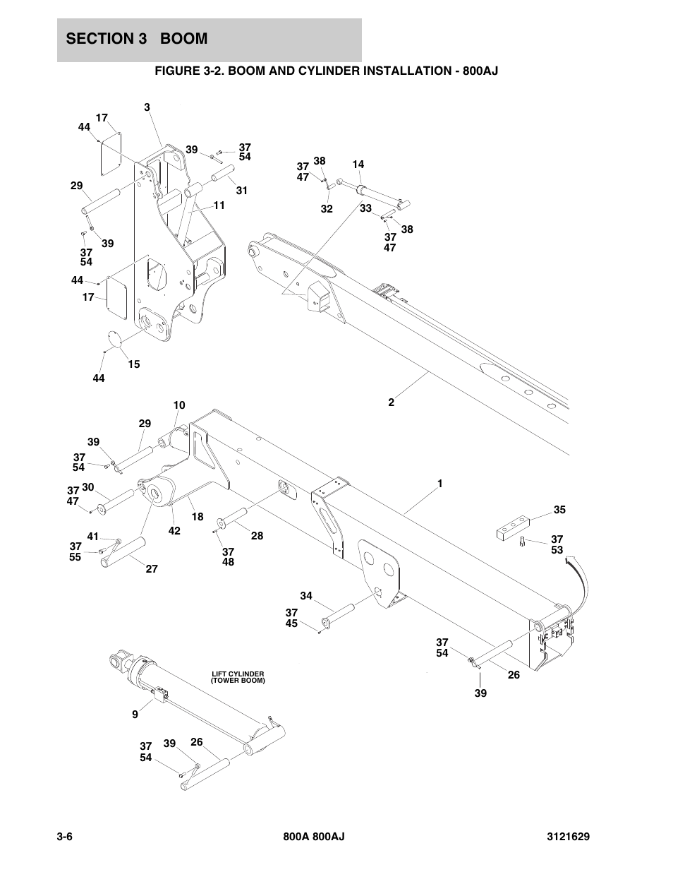 Figure 3-2. boom and cylinder installation - 800aj | JLG 800A_AJ Parts Manual User Manual | Page 128 / 264