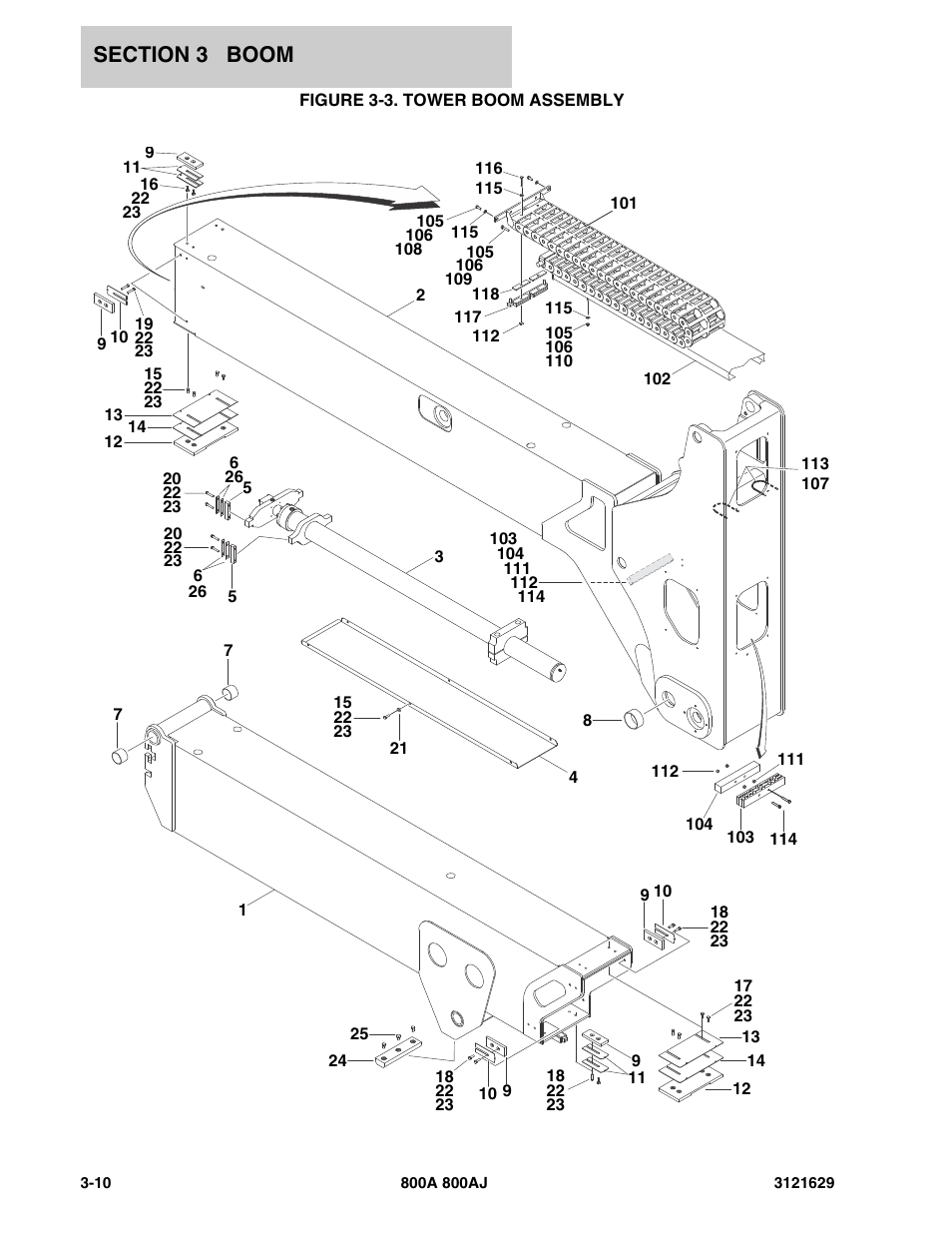 Figure 3-3. tower boom assembly | JLG 800A_AJ Parts Manual User Manual | Page 132 / 264