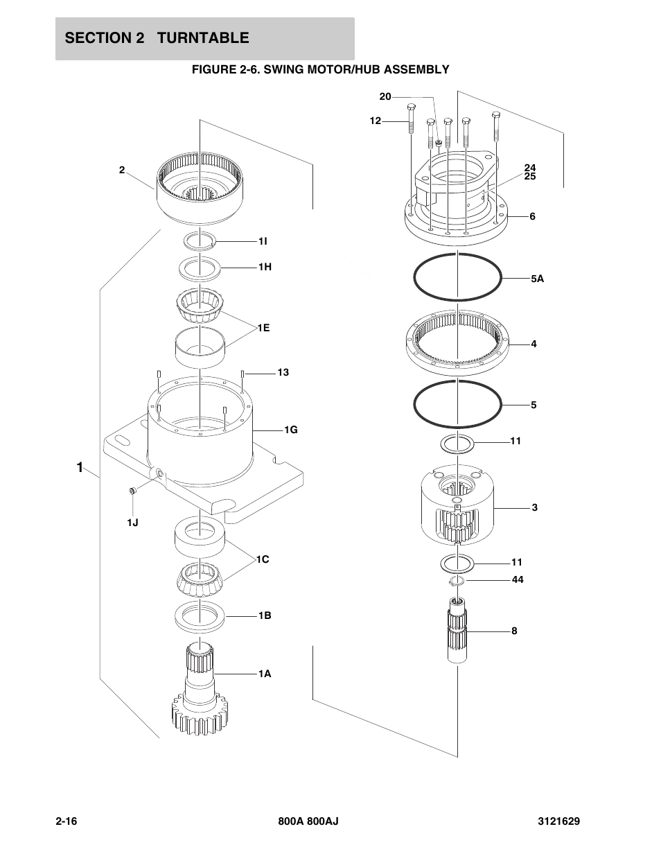 Figure 2-6. swing motor/hub assembly | JLG 800A_AJ Parts Manual User Manual | Page 46 / 264