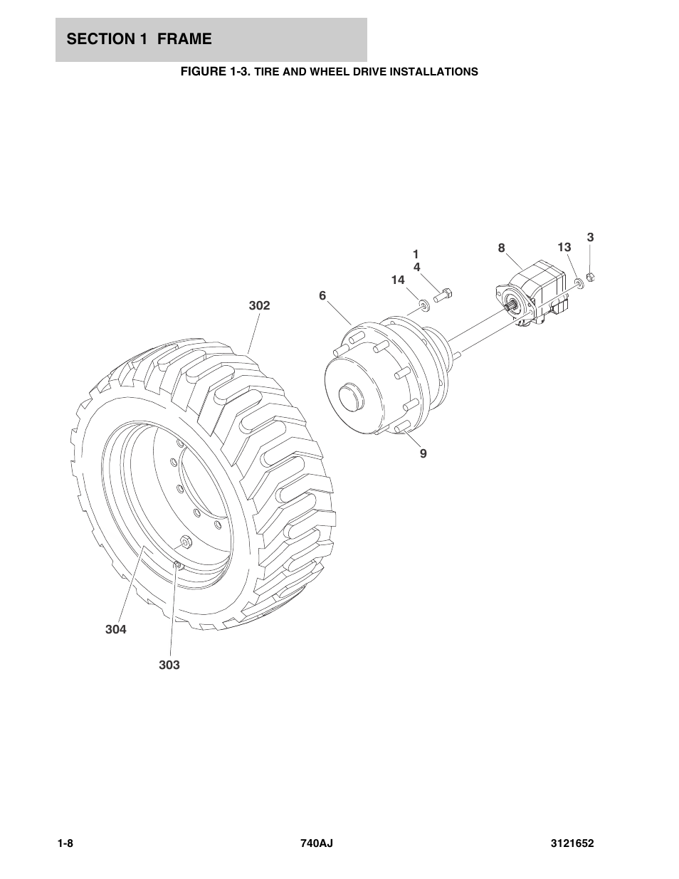 Figure 1-3. tire and wheel drive installations | JLG 740AJ Parts Manual User Manual | Page 14 / 216